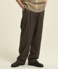 Two Tuck Wide Slacks Pants [Brown]