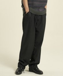 Two Tuck Wide Slacks Pants [Black]