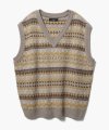 Fair Isle V-neck Knit Vest [Sand]