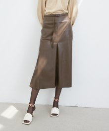 ECO LEATHER BELTED PLEATS LONG SKIRT_BROWN [U0W0S203/74]