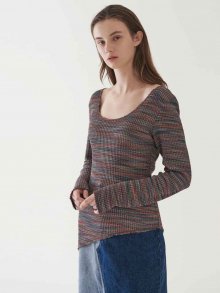 u neck colorful knit (red)