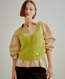 V NECK CABLE KNIT-VEST LIGHT GREEN (AESW0F007E1)