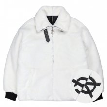 BOTH ZIPPER UNBALANCE LOGO FUR JACKET-WHITE