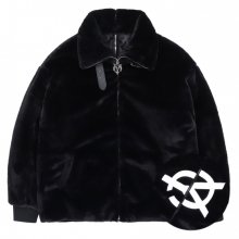 BOTH ZIPPER UNBALANCE LOGO FUR JACKET-BLACK