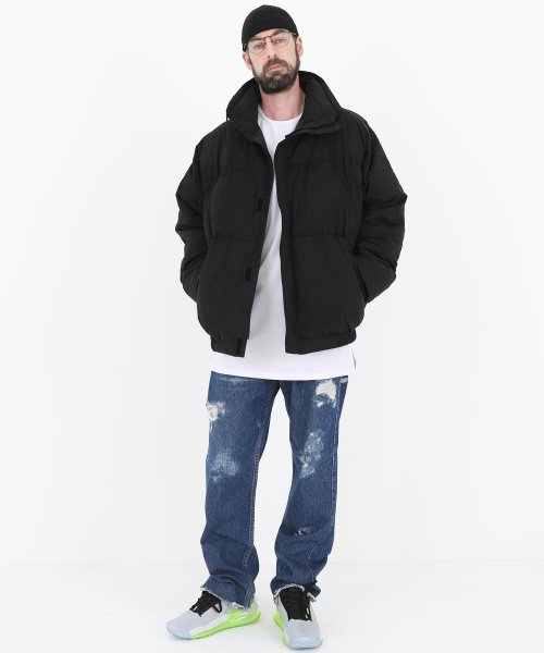 Black high cheap neck puffer jacket