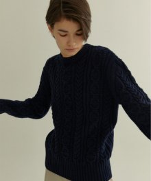 20W FINE WOOL CABLE KNIT (NAVY BLUE)