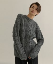 20W FINE WOOL CABLE KNIT (SLATE GRAY)