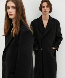 EXCLUSIVE ONE SIDE DOUBLE LONG COAT_BLACK