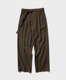 Wide Fit Belted Pants Olive brown