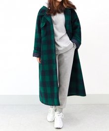 [UNISEX] Wool check long jacket - green