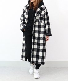 [UNISEX] Wool check long jacket - white