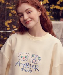 Pastel Bears 오버핏 기모 맨투맨 AMM819(ivory)