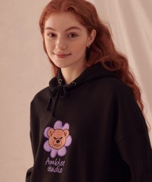 Flower bear 오버핏 기모 후드 티셔츠 AHP711(black)