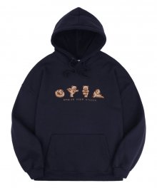 Yoga teddy 오버핏 기모 후드 티셔츠 AHP715(navy)