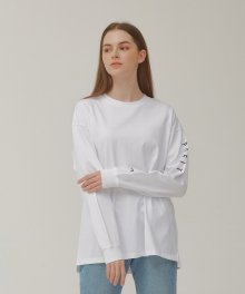 Unisex logo-printed long sleeve round neck T-shirt (White)