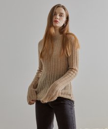 Scallop See-Through Knit Top  Beige