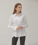 포지티브 바이브(POSITIVE VIBE) Waist tuck detail shirt(White)