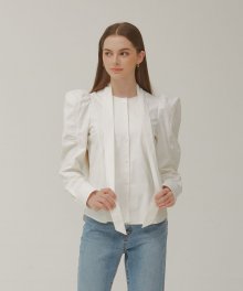Bow collar shirt blouse with voluminious sleeve detail(White)