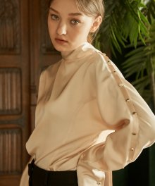 Button Point Tie Blouse_ Ivory