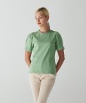 포지티브 바이브(POSITIVE VIBE) Puff sleeve semi mock neck t-shirt (Pea Green)