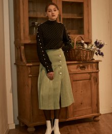 Tweed Pleats Skirt_ Green