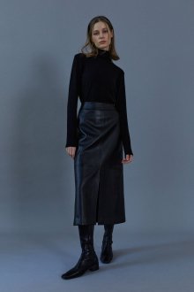 Classic H-line vegan leather skirt (Black)