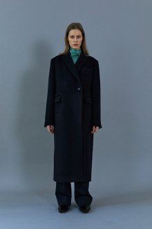 Wool straight coat (Dark navy)