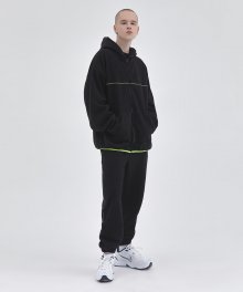 G.I neon line fleece hoodie zip-up BLACK