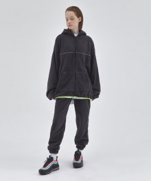 G.I neon line fleece hoodie zip-up CHARCOAL