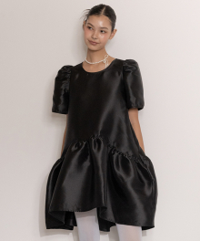 Tiered high-low taffeta dress in Black