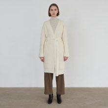 belted long knit cardigan ivory