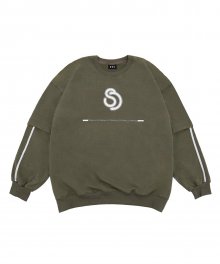 Unisex Overfit Two Line Sweatshirt - Khaki