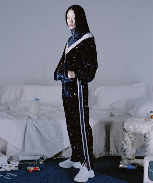 MUSINSA | CLUT STUDIO 0 3 Stars Velvet Track Pants - Navy