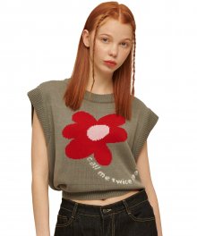 Flower Crop Knit Vest [STONE GREY]