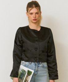 Non-Collar Crop Jacket [BLACK]