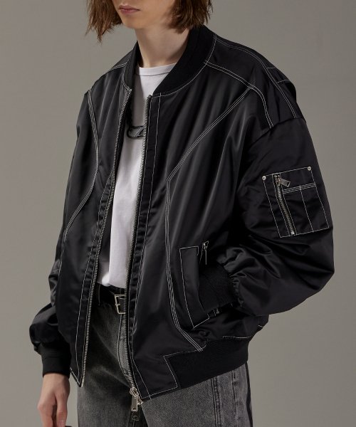 메종미네드(Maison Mined) Luster Satin Bomber Jacket Black - 229,000 | 무신사 스토어