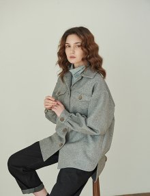 Boyfriend Shirt Jacket (Wool Blend) - Grey
