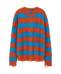 앤더슨벨(ANDERSSON BELL) 유니섹스 디스트로이드 스트라이프 케이블 스웨터 atb516u(ORANGE/BLUE)