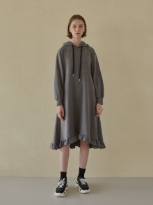 Hooded Frill Long Dress - Charcoal