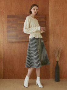 Twisted Stripe A-line Banding Skirt - Grey