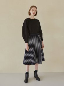 Twisted Stripe A-line Banding Skirt - Dark Navy