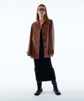 VEGAN LEATHER CAR COAT KS [CAMEL BROWN]