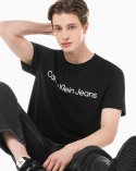 캘빈클라인 진(CALVIN KLEIN JEANS) 남 블랙 레귤러핏 인스티튜셔널 로고 스트레치 반팔 티셔츠 J321612 BEH