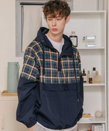 [UNISEX] CHECK ANORAK HOODIE JUMPER_NAVY