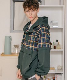 [UNISEX] CHECK ANORAK HOODIE JUMPER_GREEN