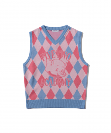 ELE ARGYLE KNIT VEST [PINK]