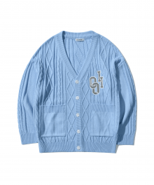 OVERSIZED CABLE KNIT CARDIGAN [SKY BLUE]