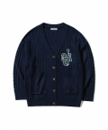 OVERSIZED CABLE KNIT CARDIGAN [NAVY]