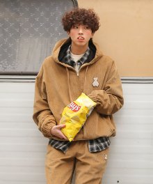 AQO BEAR LOGO CORDUROY ZIP-UP BROWN