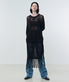 R SEE-THROUGHT CABLE KNIT SKIRT [2colors]